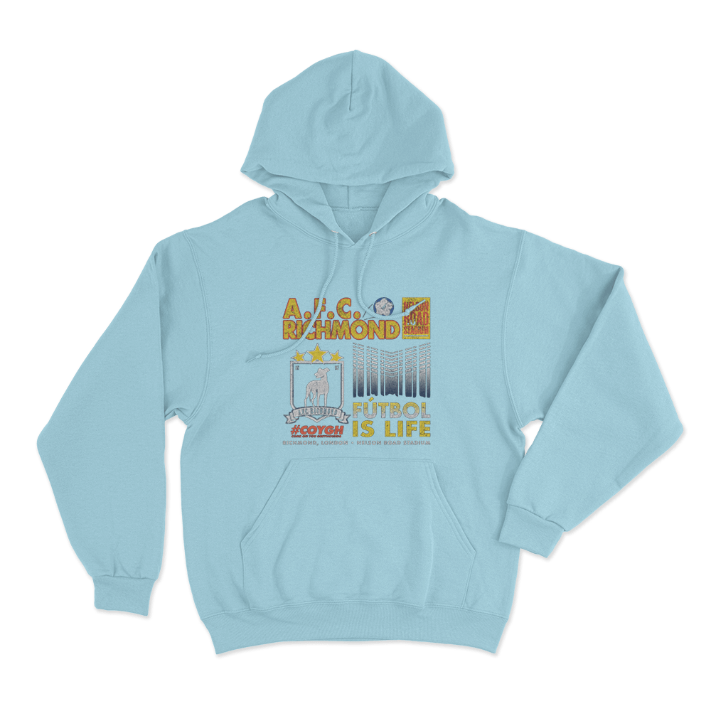 A.F.C. Richmond Fútbol Is Life Unisex Hoodie Sky Blue A.F.C. Richmond Futbol Is Life Unisex Hoodie Sky Blue