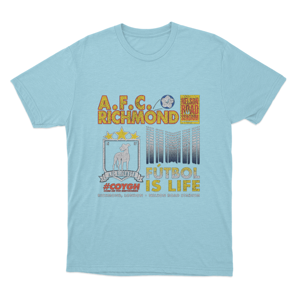 A.F.C. Richmond Fútbol Is Life Unisex T Shirt Sky Blue A.F.C. Richmond Futbol Is Life Unisex T Shirt Sky Blue